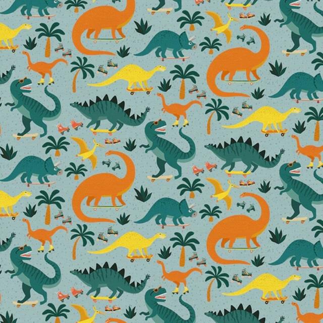 Jurassic Joyfrides patchworkstof - Lys turkis bund