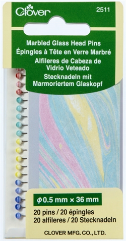 Marmoreret glas Pins - patchworknåle -20 stk Clover