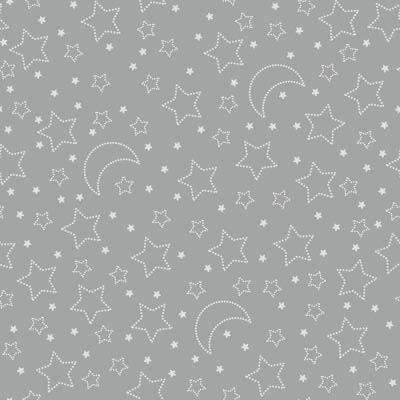 Moonlit Dreams patchworkstof - Grå måne og stjerner