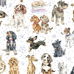 Whiskers & paws patchworkstof - Få hunde lys bund