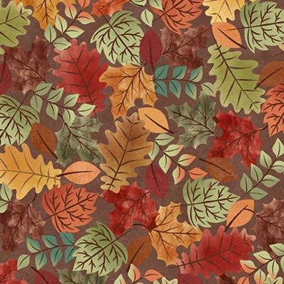 Autumn patchworkstof - Store blade Mørk bund